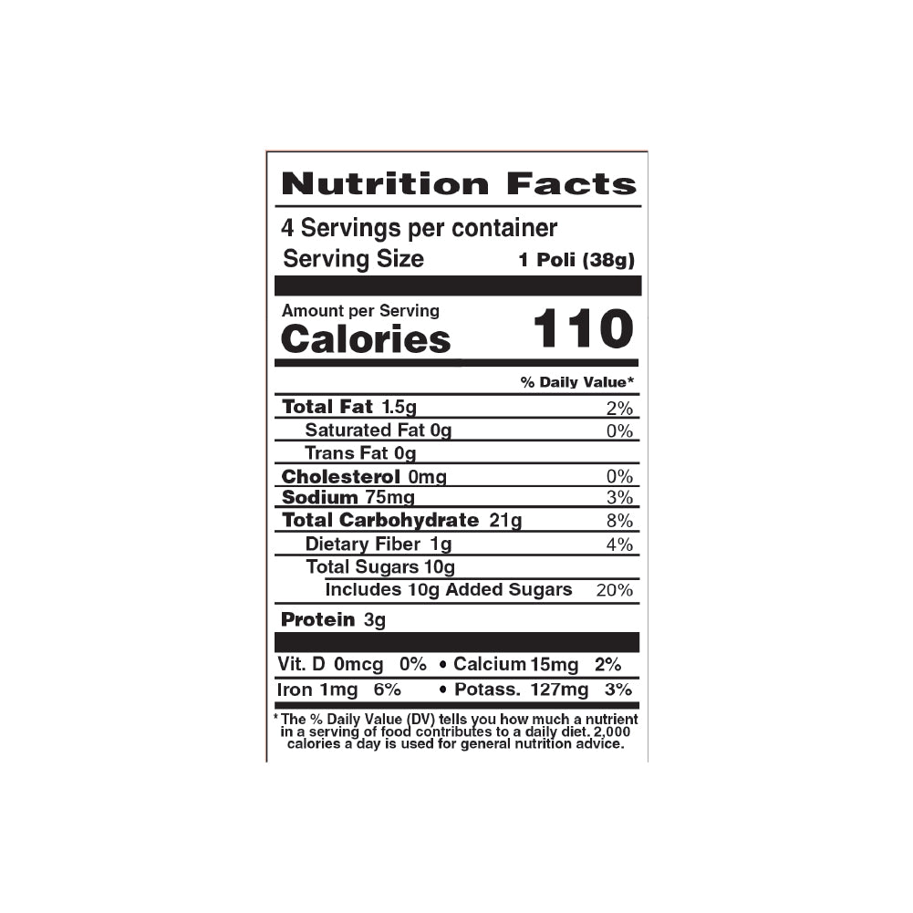 Nutrition facts label for a food product