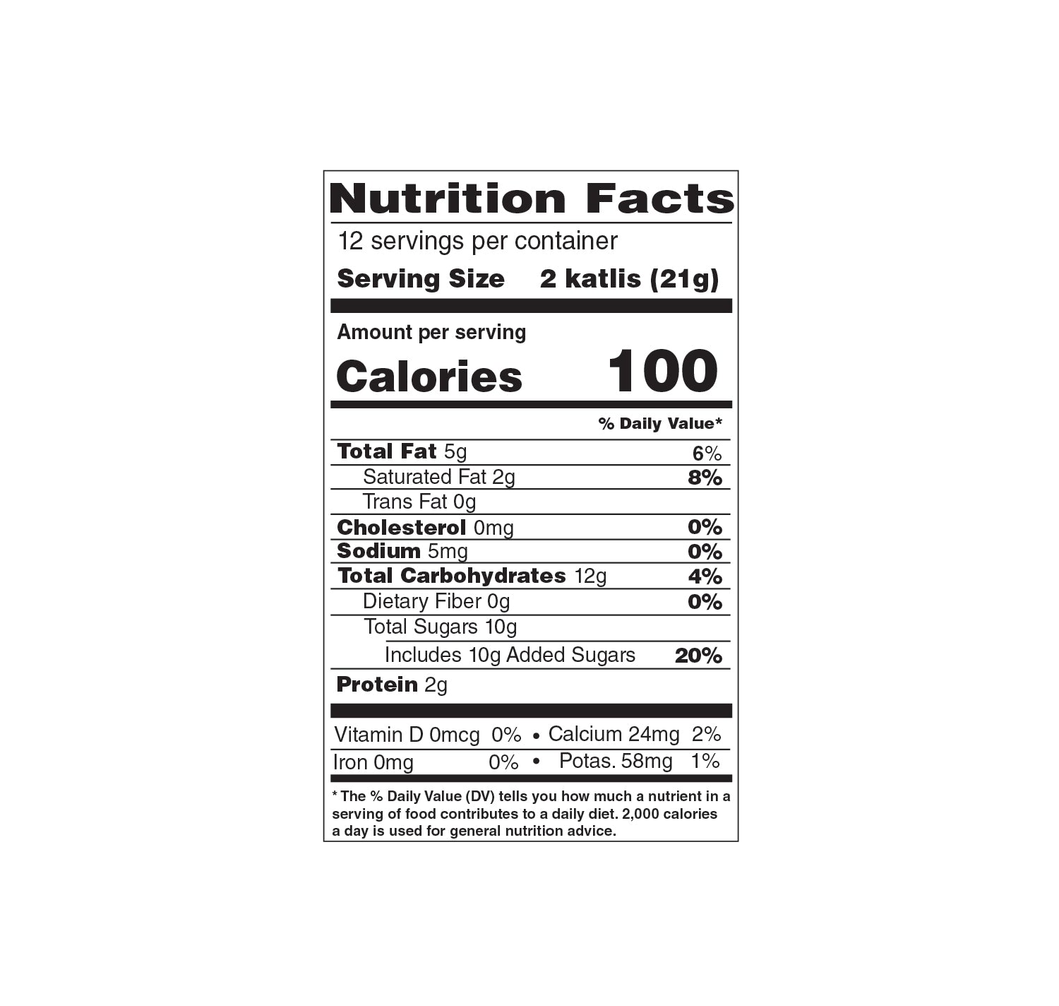 Nutrition facts label