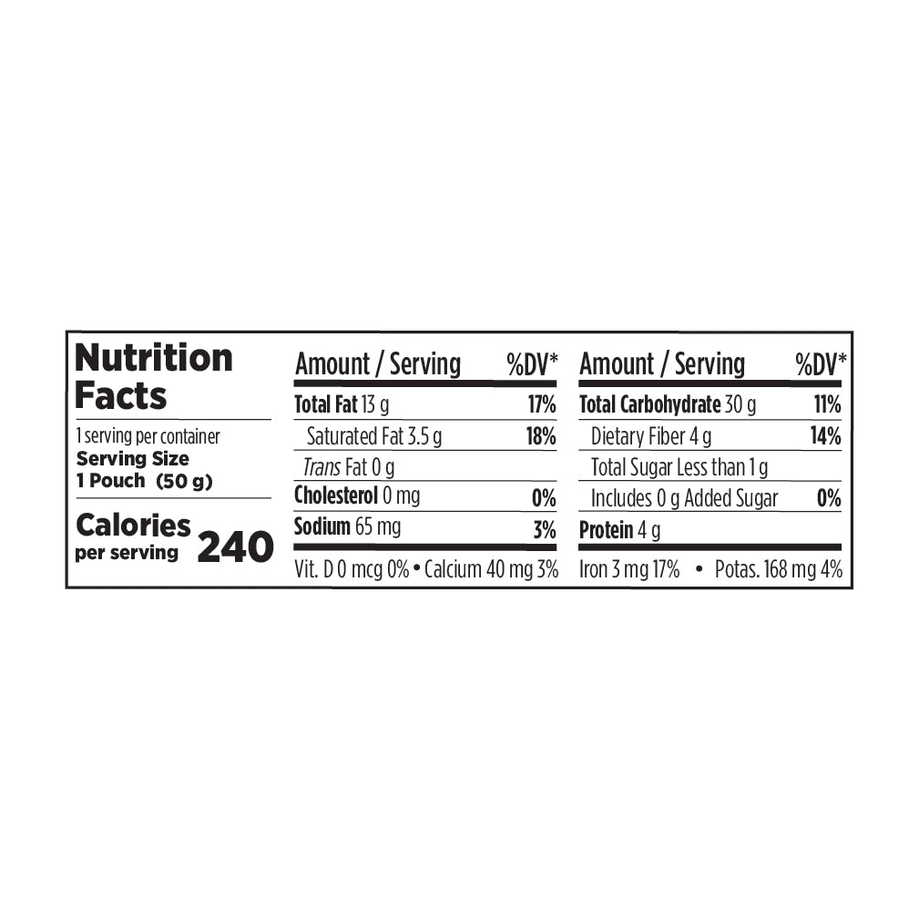 Nutrition facts label
